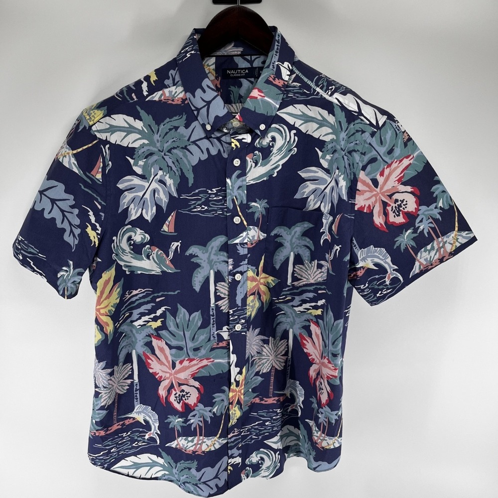 New w/o tag Nautica Classic Fit Cotton Mens Hawaiian Style  Short Sleeve Size XL